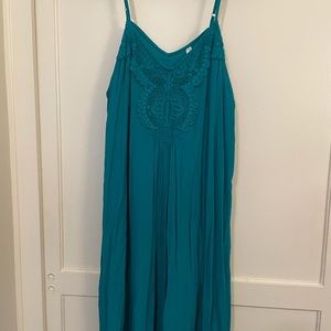 Turquoise dress with embroidery front